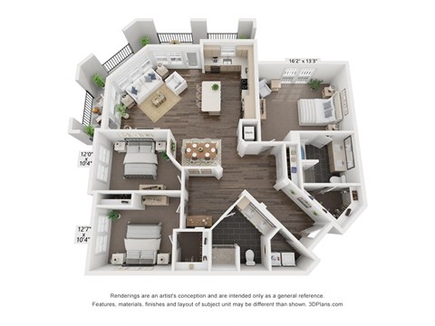 Floor plan for 3 beds, 2 baths, 1710 sqft